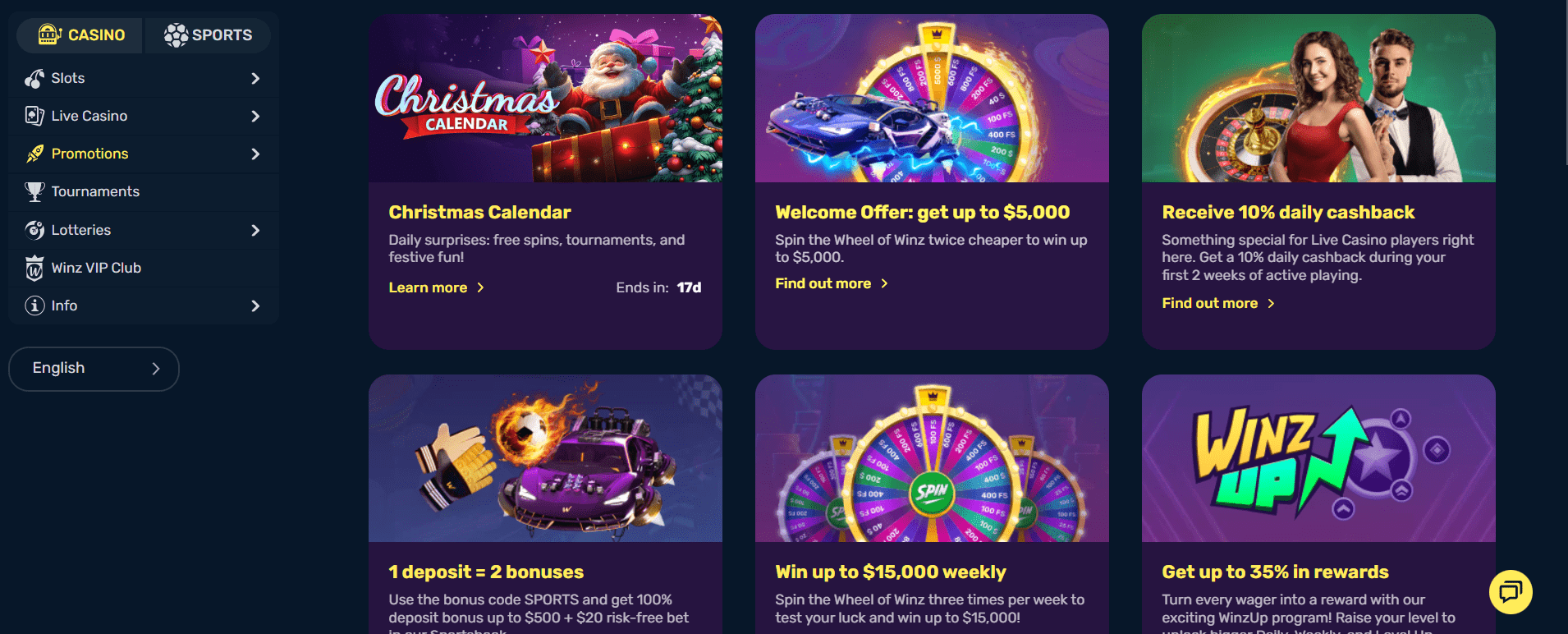 Bonuses and Promotions at Winz.io Casino