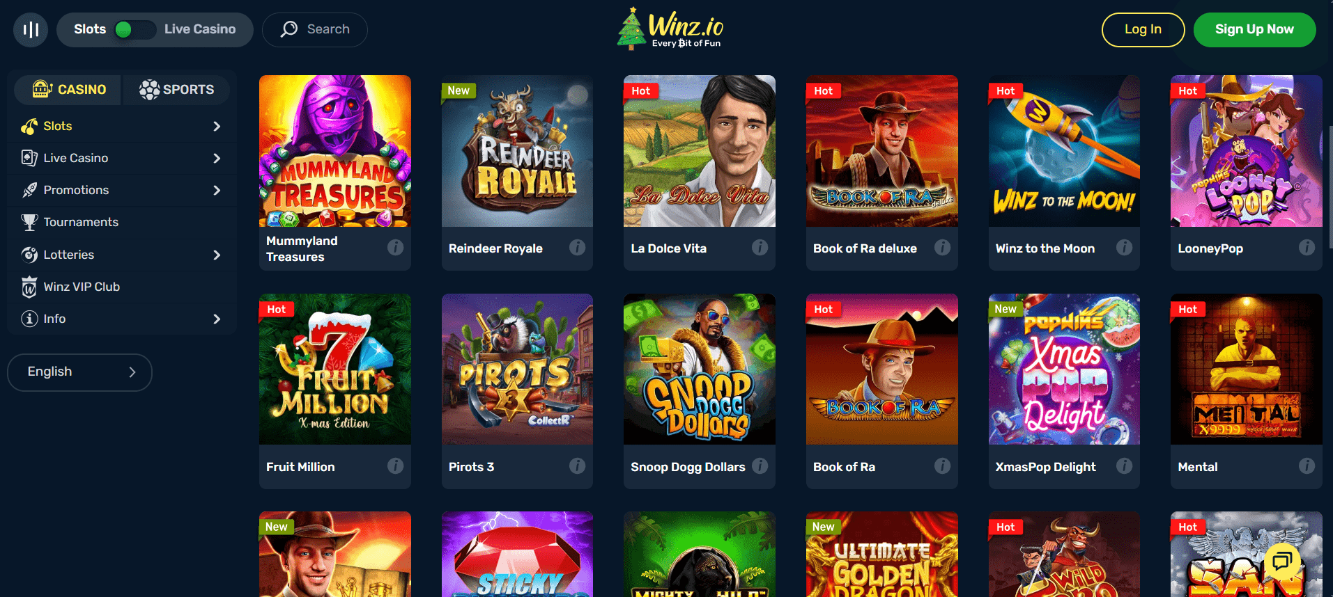 Game Selection at Winz.io Casino